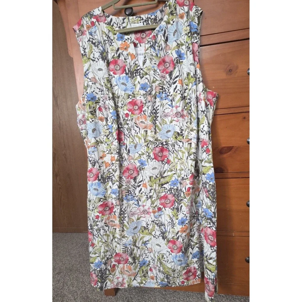 NWT J Jill Love Linen Dress Size 4X Floral Sleeveless Pockets Mini Pastel Linen - Picture 1 of 12